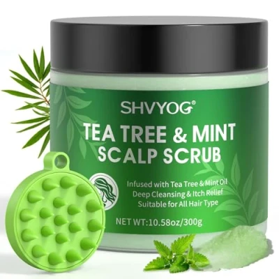Afbeelding van hoofdhuid Scrub, Tea Tree Oil Scalp Mint Exfoliator, Reiniging Voedend, Shampoo Olie Controle, Voorkom haaruitval, Scrub Cream met Massager, 300g/10.58oz