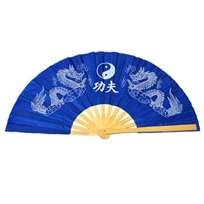 Afbeelding van Medifier Chinese Kung Fu Tai Chi Fan Arts Dans/Praktijk Prestaties Bamboe Vouwen Draak En Phoenix blauwe achtergrond