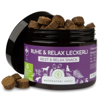 Afbeelding van Wolfsbacher Natur Kalmerende snacks voor honden, tegen stress en angst, werkt 100% natuurlijk met valeriaan bij spanning, sint janskruid zorgt innerlijke rust. 130 rustgevende lekkernijen