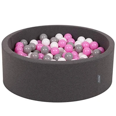 Afbeelding van KiddyMoon Schuim Ballenbak Voor Kinderen Met Ballen Ø 7 Cm Gemaakt In EU, Donkergrijs:Grijs Wit Roze,90X30cm/300