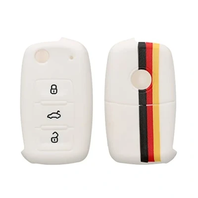 Afbeelding van kwmobile Autosleutel hoesje geschikt voor VW Skoda Seat 3 knops behuizing in zwart / geel wit Duitsland Gestreept design