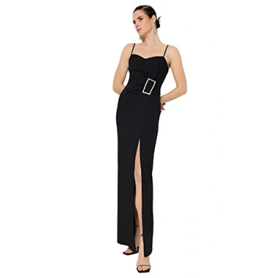 Afbeelding van Trendyol Zwarte Accessoire Gedetailleerde Geweven Lange Elegante Avondjurk Tprss20Ae0321