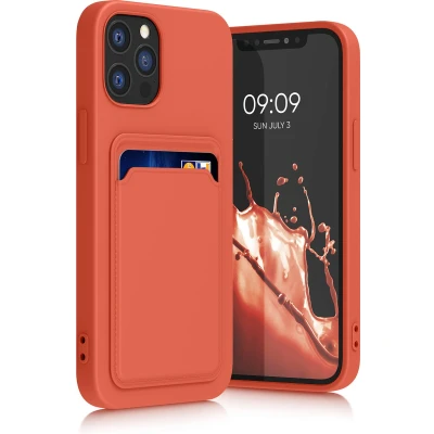 Afbeelding van kwmobile telefoonhoesje compatibel met Apple iPhone 12 / Pro hoesje Case pasjeshouder Smartphone cover in koraal