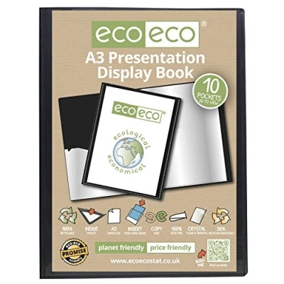 Afbeelding van eco A3 Size 50% Gerecycleerd 10 Pocket Zwart Presentatie Display Boek, Opslag Case Portfolio Art Folder Met Plastic Mouwen