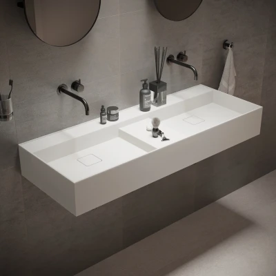 Afbeelding van Wastafel Ideavit Solidbliss 120x45x16 cm Solid Surface 1 Midden Plateau Mat Wit