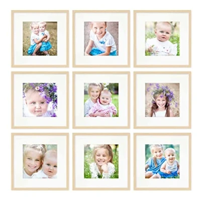 Afbeelding van Set van 9 fotolijsten 30x30 cm met passe partout 20x20 modern natuur gemaakt MDF acrylglas/Portretlijst/Wissellijst/Posterlijst