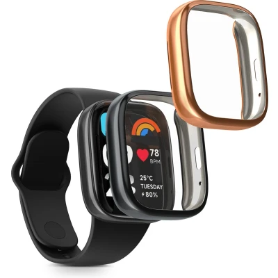 Afbeelding van kwmobile 2x smartwatch hoes geschikt voor Xiaomi Redmi Watch 3 Active hoesje Siliconen sporthorloge cover Activity tracker case in zwart / roségoud