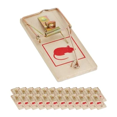 Afbeelding van Relaxdays muizenval hout set van 25 klassiek herbruikbare muizenklem effectief
