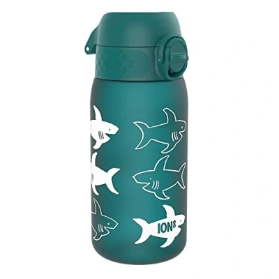 Afbeelding van ION8 Kinder Waterfles, 350 ml/12 oz, Lekvrij, Makkelijk te Openen, Veilige Vergrendeling, Vaatwasmachinebestendig, BPA Vrij, Draaghandvat, Schoon Maken, Geurvrij, Haai Ontwerp Drinkfles