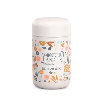 Afbeelding van Suavinex, Wonderland Thermosfles voor baby&#039;s, roestvrij staal, met luchtdichte sluiting, veilig, warme en koude gerechten, vaste levensmiddelen of pap, 400 ml, bloemen