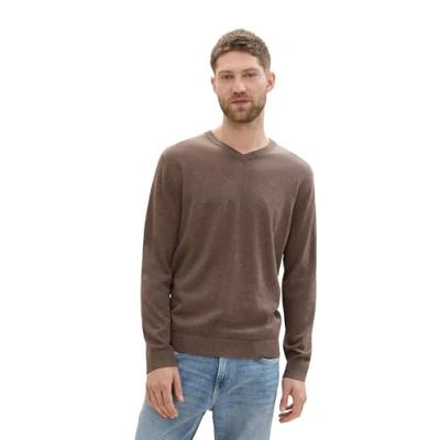 Afbeelding van TOM Tailor MIT Vausschnitt Trui, Heren, Maat: XL, Wood brown melange