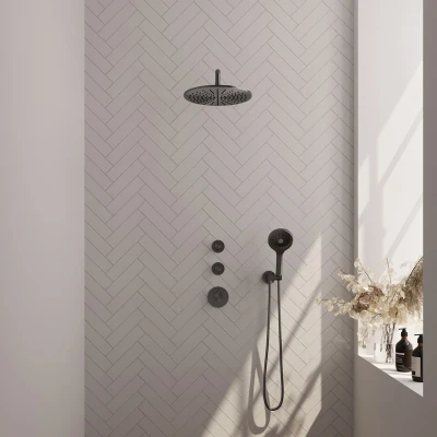 Afbeelding van Brauer Gunmetal Edition Regendouchesets inbouw hoofddouche 30cm Wandarm met inbouwdeel Gladde knoppen handdouche Rond 1 stand PVD