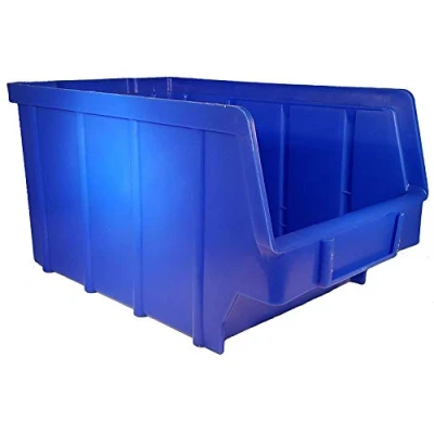 Afbeelding van 15 stapelboxen, blauw, maat 4, van hoogwaardig kunststof, met schildjessleuf, opbergkisten, schroefdoos, opbergdozen, sorteerdoos, opbergsysteem, werkplaatsaccessoires, made in Germany