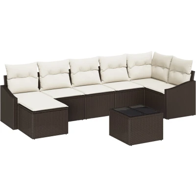 Afbeelding van vidaXL 7 delige Tuin Eetset met Kussens Grijs Poly Rattan