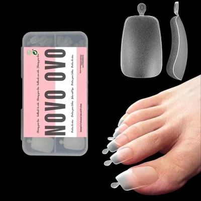 Afbeelding van NOVO OVO 120 lange teennageltips Press on, gebogen volledige dekking longtoes Claw, transparante dubbele matte nepnagelverlenging voor pedicure acryl, taps toelopende vierkante zachte gel valse