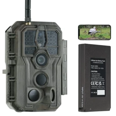 Afbeelding van GardePro E8P Wildcamera met wifi, oplaadbare 8000 mAh batterij, 64 MP 1296P, wilddiercamera bewegingsmelder, nachtzicht, mobiele telefoonoverdracht, app