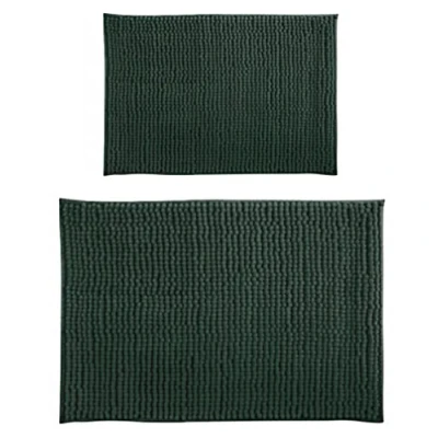 Afbeelding van MSV Badkamertapijt, set van 2, douchemat, chenille, hoogpolig, badmat, 40 x 60 cm en 90 cm, donkergroen