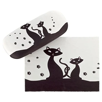 Afbeelding van VON LILIENFELD Brillenetui Zwarte Katten Brillenkoker Hardcase Box Stabiel Reinigingsdoek Glasses Case Black Cats