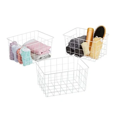 Afbeelding van Relaxdays metalen draadmand 3 stuks opbergmand metaal kastmand badkamer mandje wit