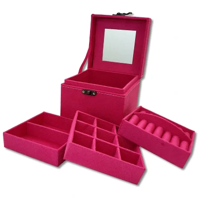 Afbeelding van Ilènne Sieradendoosje / juwelenkistje vierkant fuchsia roze