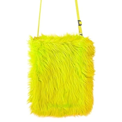 Afbeelding van Widmann 09820 Pluche handtas voor volwassenen Dames, neon, disco, jaren 80, 60, hippie, trots, carnaval, themafeesten, fluorescerende gele kleur