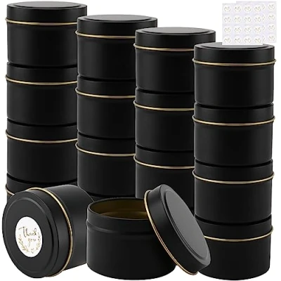 Afbeelding van CHEUKYIU 18 stuks, 120 ml, ronde kaarsenblikjes, leeg, met deksel, metalen blikjes, kaarsen, mini kaarsenhouder voor doe het zelf, handwerk, sieraden, zelf kaarsenproductie accessoires, zwart