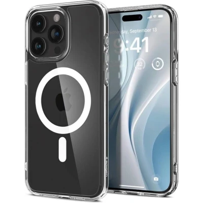Afbeelding van Spigen Hoesje Geschikt voor Apple iPhone 15 Pro Crystal Hybrid MagFit Compatibel met MagSafe Back Cover Magneet Transparant Wit