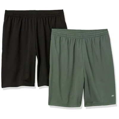 Afbeelding van Amazon Essentials Men&#039;s Performance Tech korte broek met losse pasvorm (verkrijgbaar in grote en lange maten), Pack of 2, Olijfgroen/Zwart, XL