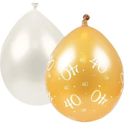 Afbeelding van Ballonnen 40 jaar Wit/Goud per 8 stuks