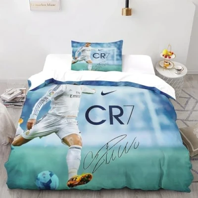 Afbeelding van LSORU Ronaldo 3D dekbedovertrekset met kussensloop, modieuze dekbedovertrekken, microvezel dekbedovertrek ritssluiting, eenpersoons (135 x 200 cm)