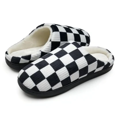 Afbeelding van Sloffen Heren Dames pantoffels Winter Warm Traagschuim Huisschoenen Indoor Outdoor voor men en vrouwen (zwart wit borde, 38/39EU)