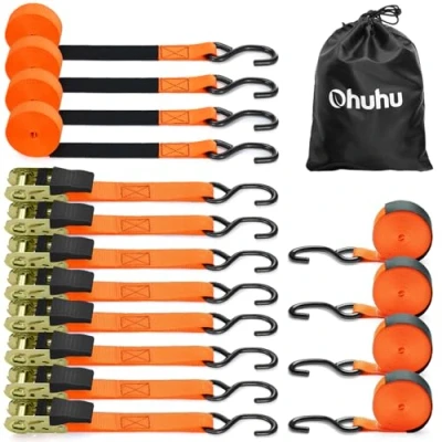 Afbeelding van Ohuhu 8 stuks 680 kg 4,6 m spanriem met ratelspanner, spanbanden voor tuinuitrusting, verhuisapparaten, motorfiets oranje