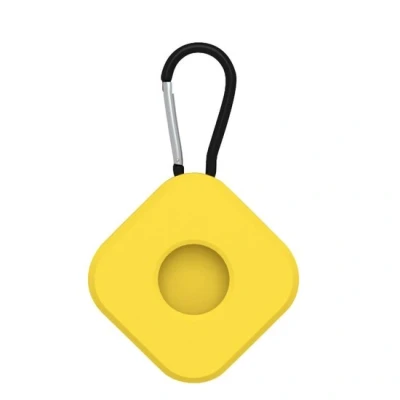 Afbeelding van AirTag case square series siliconen sleutelhanger met ring geel