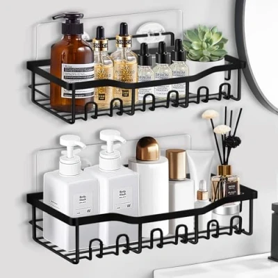 Afbeelding van Lychico Douche Caddy 2 Pack, Zelfklevende Organizer voor Badkamer Opslag &amp; Home Decor Keuken organisatoren en opslag, Geen boren, Roestvrije RVS Plank Organizer, Sets