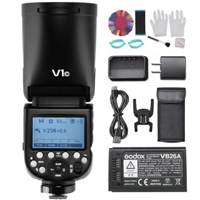 Afbeelding van Godox V1C Cameraflitser met ronde kop, 2,4 G, draadloos, 1/8000S HSS 2600 mAh lithiumbatterij + 24 stuks flitsgels voor camera kop Canon EOS serie