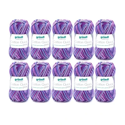 Afbeelding van Gründl Cotton Quick Print Breigaren/haakgaren (kleurrijk garen van 100% katoen, Oeko Tex gecertificeerd, 50 g/125 m, naalddikte: 3 4, 10 x g), aubergine multicolor, 35 24 7 cm