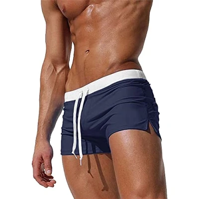 Afbeelding van Heren Zwembroek Sneldrogende Verstelbare Trekkoord Boxer Badmode Board Shorts met Terug Rits Pocket, marineblauw, XL