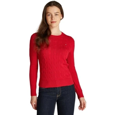 Afbeelding van Tommy Hilfiger Dames CO Kabel VAR LS C NK SWT WW0WW45207 Trui Trui, Rood, 3XL, Rood (primair rood), 3XL grote maten