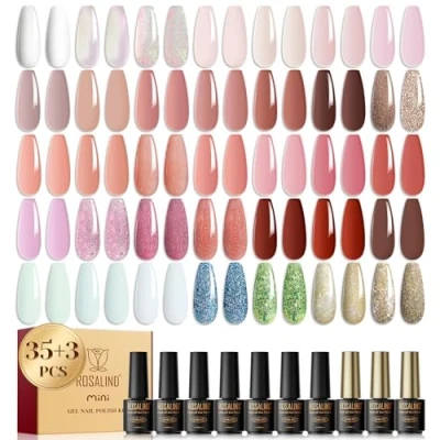 Afbeelding van ROSALIND Uv nagellakset, 35 + 3 stuks gelnagellak, Shellac nagellak, wit, naakt, transparant, jelly, glitter, kleurgel, gelnagels voor nagelstudio, design, starterset, manicure, cadeauset