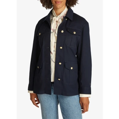 Afbeelding van Tommy Hilfiger dames Utility jack met strikceintuur en klepzakken in de kleur Donkerblauw, maat: XS