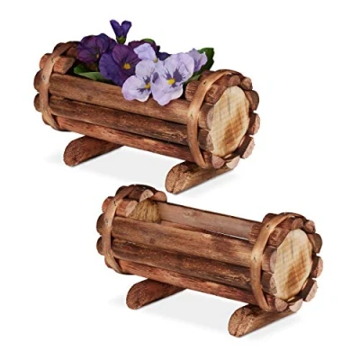 Afbeelding van Relaxdays plantenbak hout halve vat set van 2 houten tuindecoratie kleine bloembak