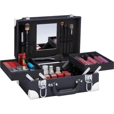 Afbeelding van DD® Schmink Koffer Schminkset Slot Met Spiegel 31x23x13cm Zwart