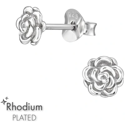 Afbeelding van JoyS Zilveren roos oorbellen 6 mm roosje oorknoppen rhodium gehodineerd