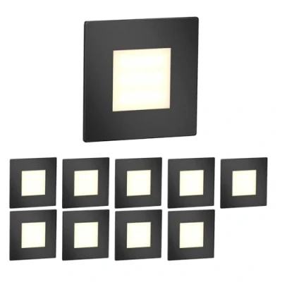 Afbeelding van ledscom.de 10 LED traplamp/inbouw wandlamp FEX voor binnen en buiten, hoekig, zwart, 85 x 85mm, warm wit