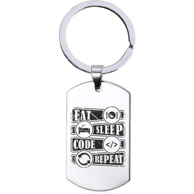 Afbeelding van Sleutelhanger RVS Eat Sleep Code Repeat