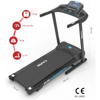 Afbeelding van Care Fitness Connected loopband Opvouwbaar Maximale snelheid 14 km/u Elektrische Kantelbaar en 12 trainingsprogramma&#039;s 3 hellingen (Nieuwe Versie Blauw)