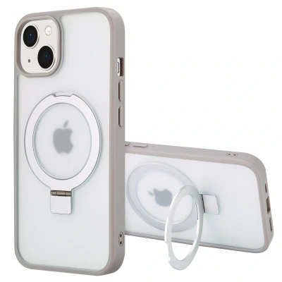 Afbeelding van Accezz Hoesje Geschikt voor iPhone 13 Ring Stand Backcover MagSafe grijs