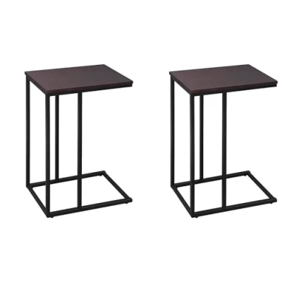Afbeelding van Woltu TSG17dc 2 Bijzettafel, koffietafel, salontafel, nachtkastje, bedtafel of laptoptafel, set van 2, 45 x 25 63,5 cm(b d h) metalen frame, blad MDF, donkerbeuken