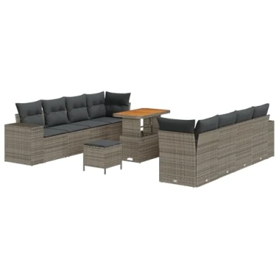 Afbeelding van vidaXL 11 Delige Tuin Sofa Set met Kussens Grijs Poly Riet Acacia