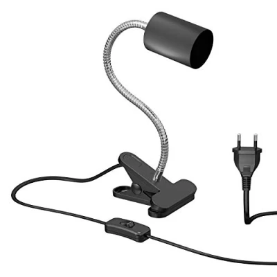 Afbeelding van ledscom.de klemlamp, zwanenhals WAIKA, schakelaar, mat zwart, 1x GU10 max. 60W, zwanenhals, klem, schroeflamp, tafellamp, tafellamp
